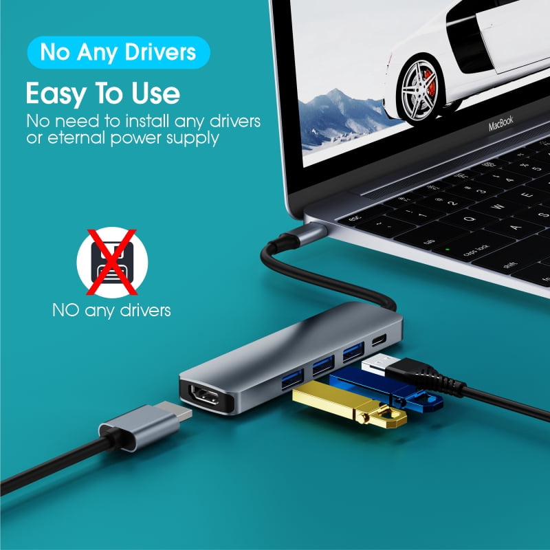 DOONJIEY  Factory Wholesale 5 In 1 USB C Hub Type-C to HDTV PD USB Hub Docking Station For Macbook Laptop