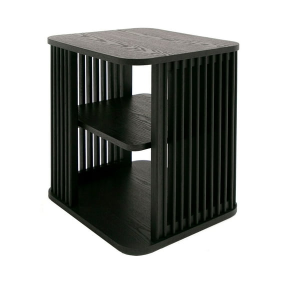 Benjara 19" Side End Table- 3 Shelves- Modern Vertical Slats- Black Ash Wood