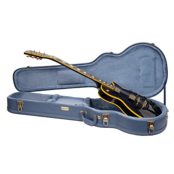 Crossrock Relief Series - Premium Wooden Case for Les Paul Electric Guitars, featuring a Highly Textured Surface and Mink Imitation Fleece Interior - Smoke Blue