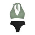 thumbnail image 5 of Ticikt Women's Solid Color Bikini Swimsuits V Neck High Waisted 2 Piece Bathing Suits for Swimming Beach,Color:Dark Green,S, 5 of 5