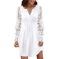 thumbnail image 1 of Vestido boho con hombros descubiertos para mujer: cuello en V, manga corta, estampado floral, cintura elástica, poliéster, vestido midi playero, 1 of 5