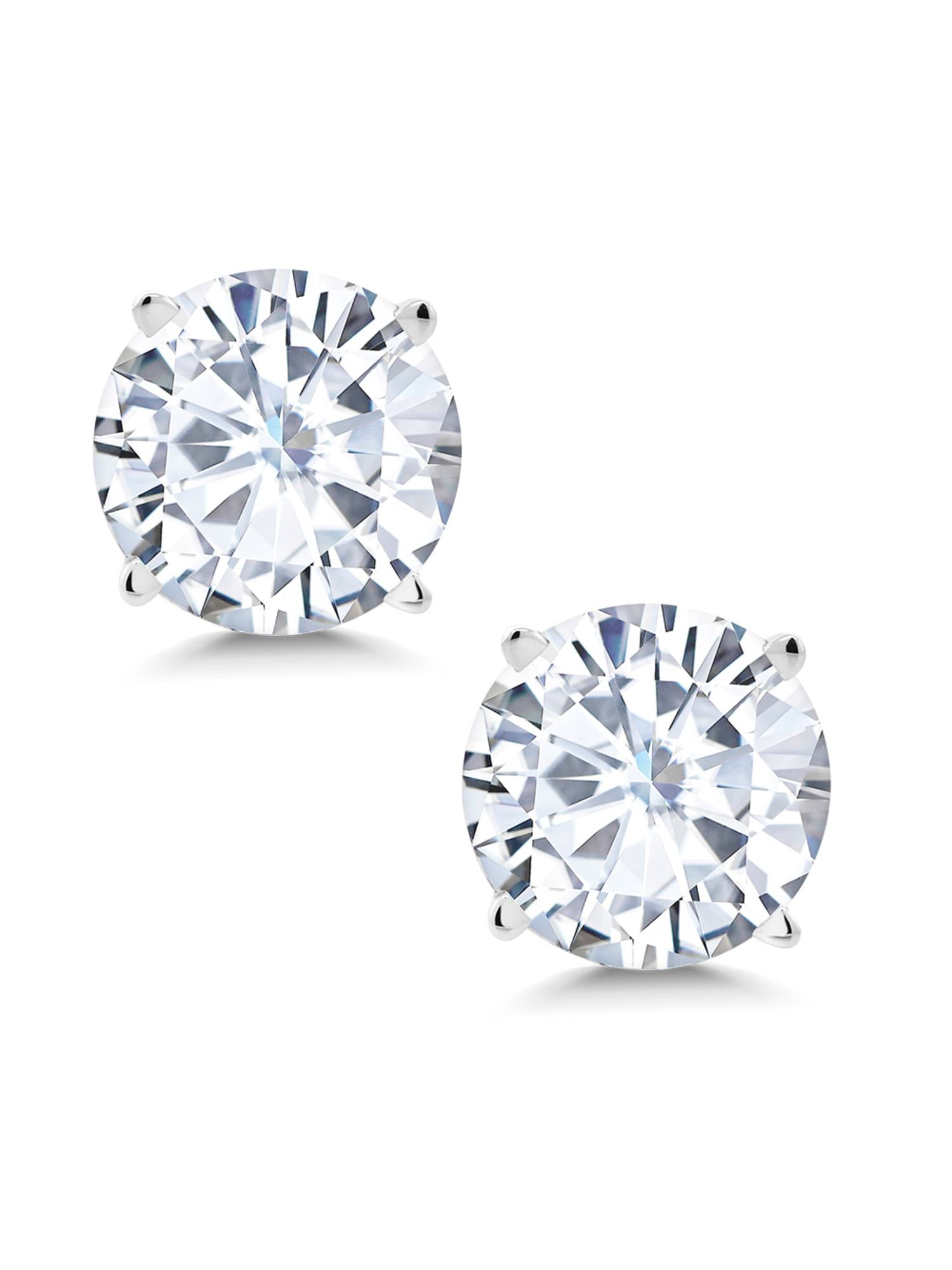 8mm Solitaire Big Moissanite 4-Prong Set Stud Earrings Solid Real 14k White Gold