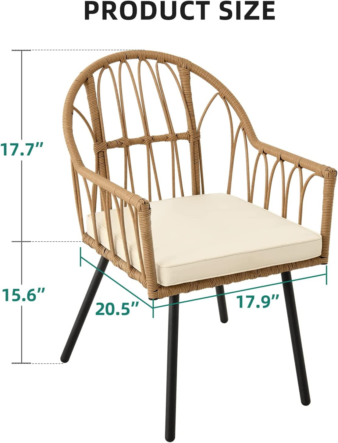 Dextrus Rattan Wicker Dinning Chairs Set of 4, Patio Furniture Set with Beige Cushion, All - Weather Bistro Chair for Outdoor Indoor Restaurant