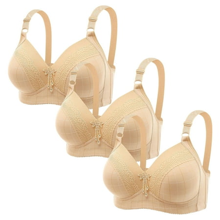 Lisbinx Nursing Bras 3PC Women Plus Size Lace Stitching Plaid Printing Non-Steel Ring Non-Magnetic Buckle Underwear Bra Limited Time Deals of the Day