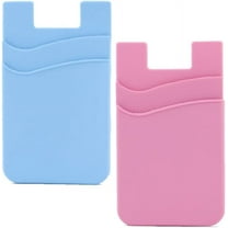 2-Pack Silicone Phone Wallet, Stick-on Double Pocket Credit Card Holder for Cell Phone Case (Sky Blue, Pink)