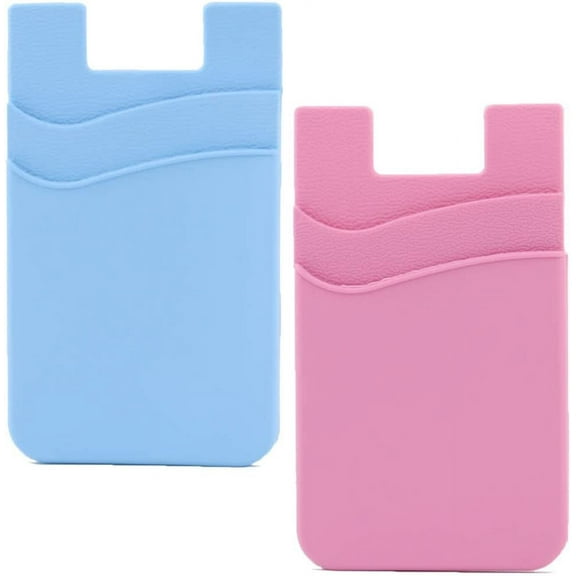 2-Pack Silicone Phone Wallet, Stick-on Double Pocket Credit Card Holder for Cell Phone Case (Sky Blue, Pink)