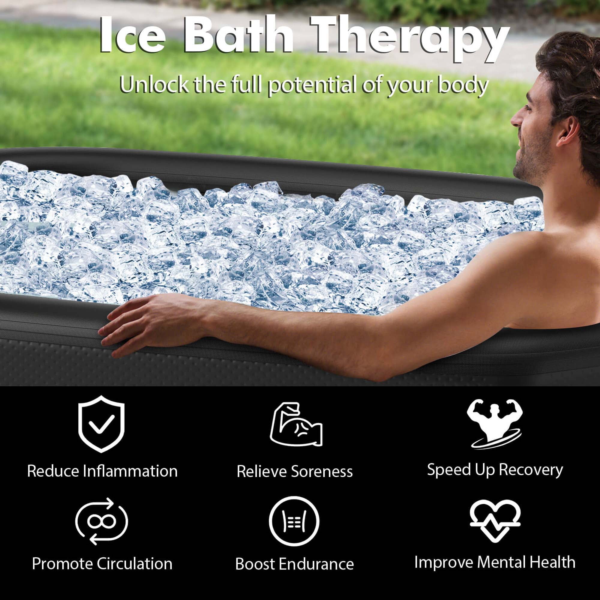 Costway XL 129 Gal Oval Ice Bath Tub for Athletes with Cover Hand Pump Backpack for Adults Black