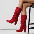 thumbnail image 3 of Dakaela Womens Slouchy Mid Calf Boots Suede Slip on Chunky Block Heel Pumps Dressy Riding Tall Boot, 3 of 6