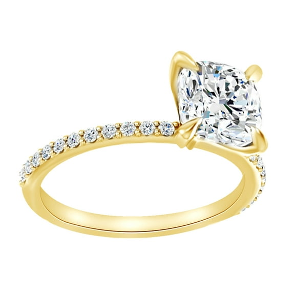 AFFY Cushion Cut Simulated Moissanite With Natural Diamond Engagement Ring In 14K Solid Yellow Gold , Size-13