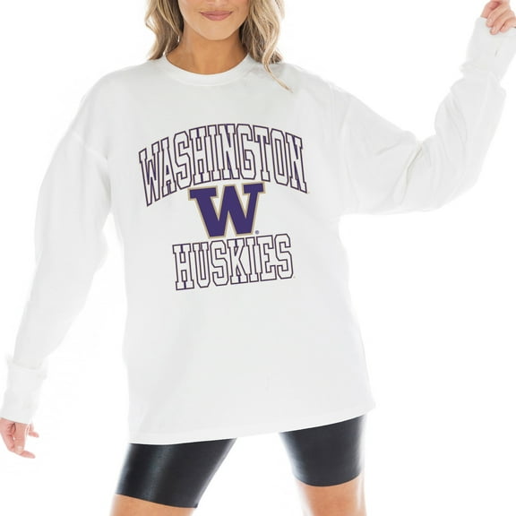 Women's Gameday Couture White Washington Huskies Mind Games Oversized Long Sleeve T-Shirt