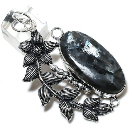 Natural Larvikite Stone Gemstone 925 Sterling Silver Gift Pendant 2.76"