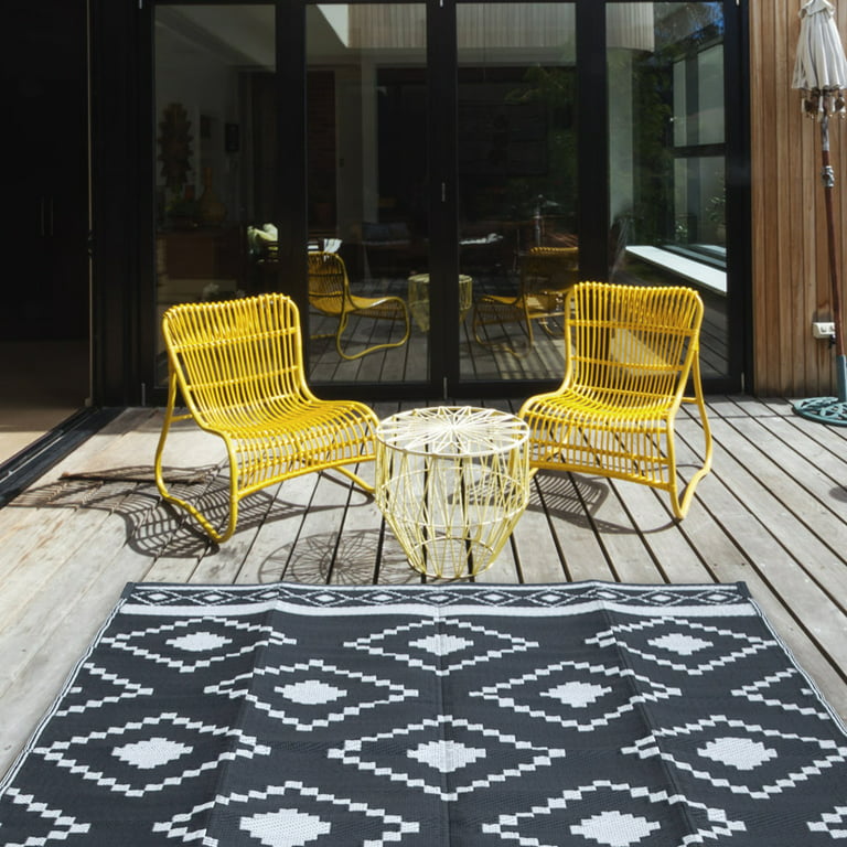 Ileading Reversible Plastic Outdoor Rug Modern Geometric Style Straw Mat,  Waterproof Patios Carpet 6x9ft Non Shedding Portable Decor Area Rugs for