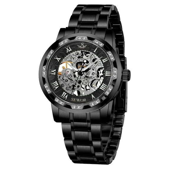 ALPS Men's Watches Mechanical Watches for Man Hand-Winding Skeleton Classic Business Fashion Stainless Steel Waterproof Wristwatch Gift for Man