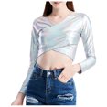 thumbnail image 1 of Pompotops Women's Wrap-around Patent Leather Solid Color Tube Top Shirt Performance Tops, 1 of 1