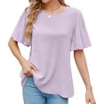 thumbnail image 3 of Camisa de manga acampanada, camisa de manga corta para mujer Camisa de color puro para mujer Camisa suelta de manga acampanada Diseño de última generación, 3 of 5