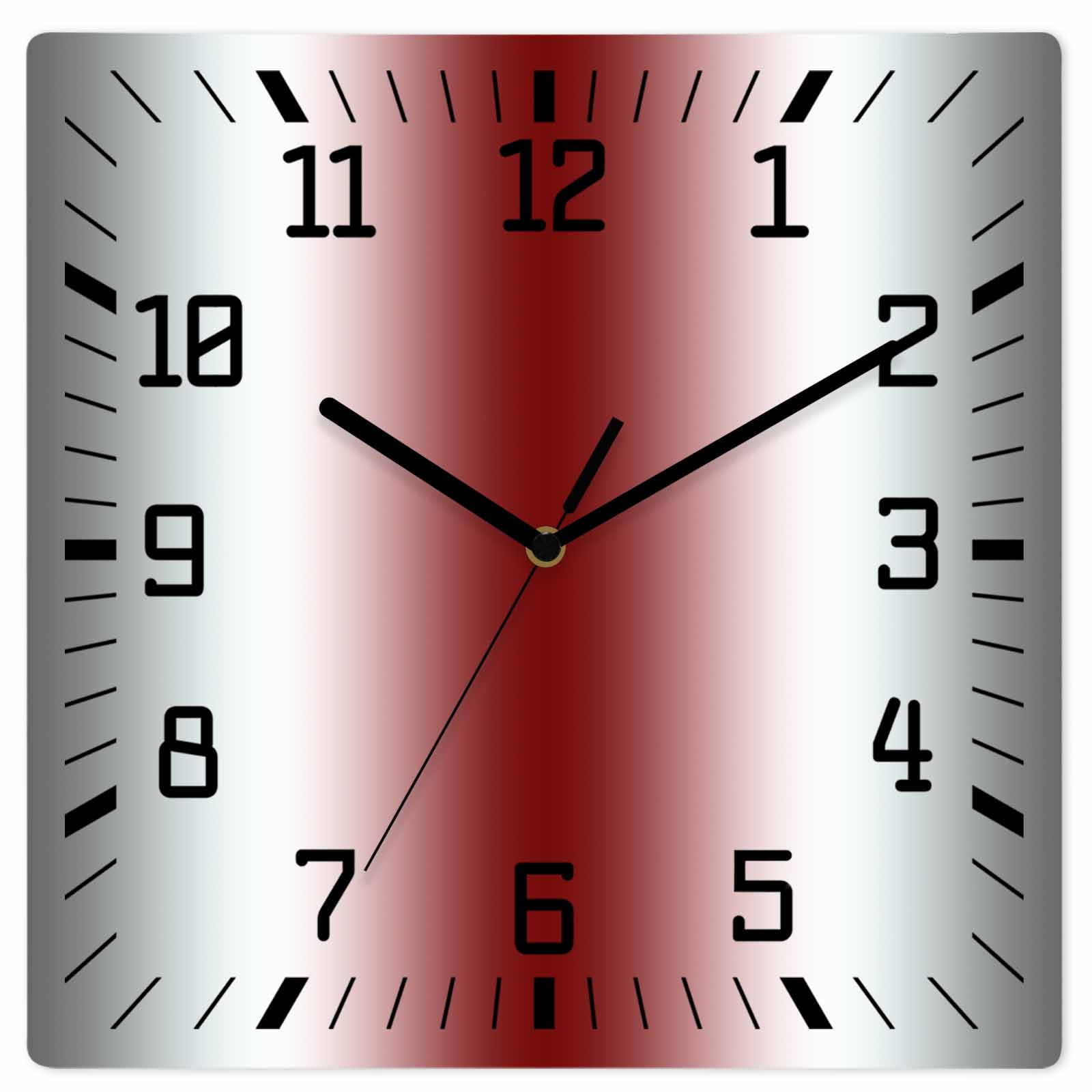 Red Grey White Wooden Wall Clock Silent Non Ticking, Farmhouse Ombre Color Modern Simple Square Wall Clocks Battery Operated, Decor Clock for Home Office, Living Room, Kitchen, 12 Inch