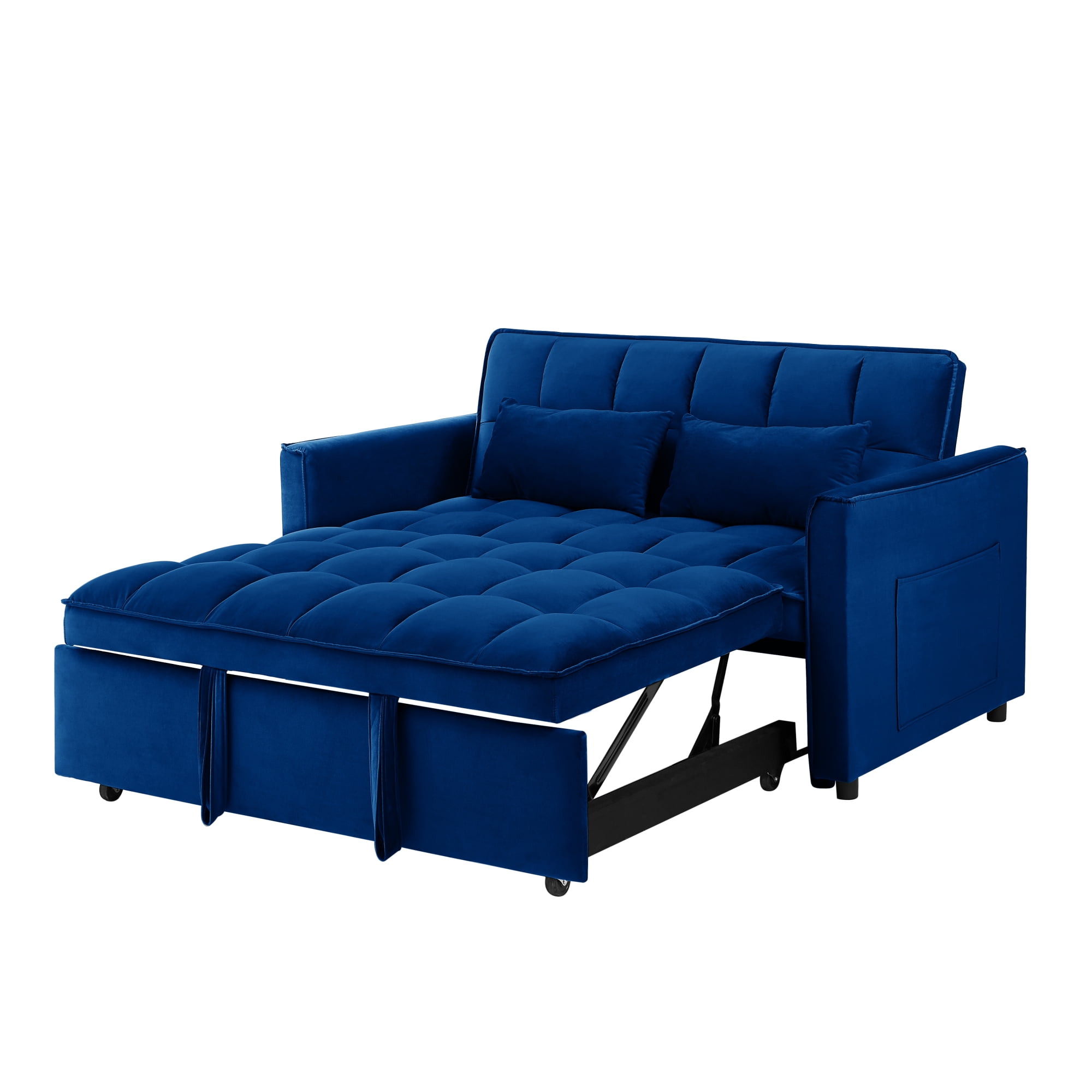 3 in 1 Sleeper ,55" Modern Velvet Convertible Pull Out Bed, Loveseat with 2 Toss Pillows and Adjustable Backrest for ,Blue