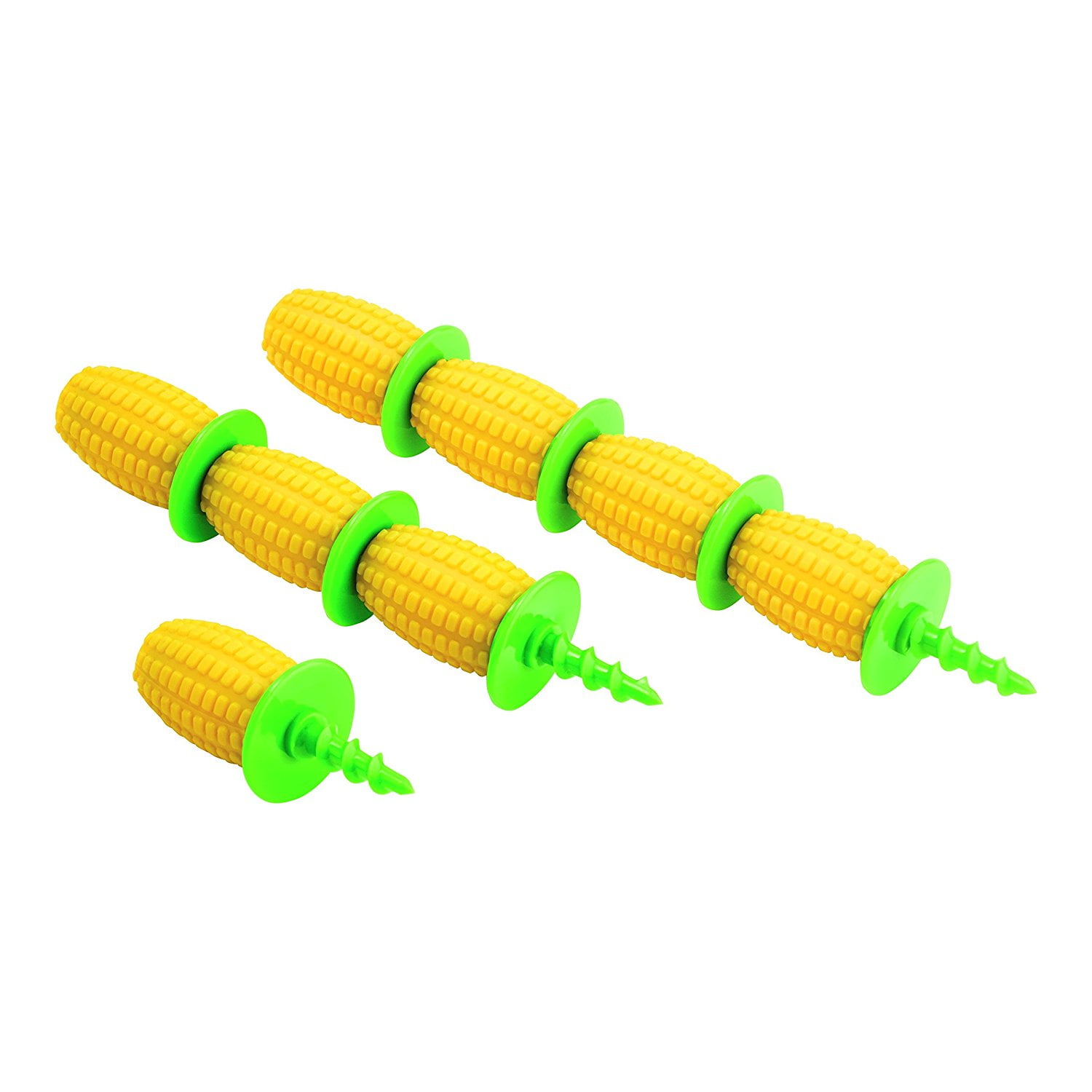 Corn Holders Set of 8, Green/Yellow, Corkscrew tip holds corn securely