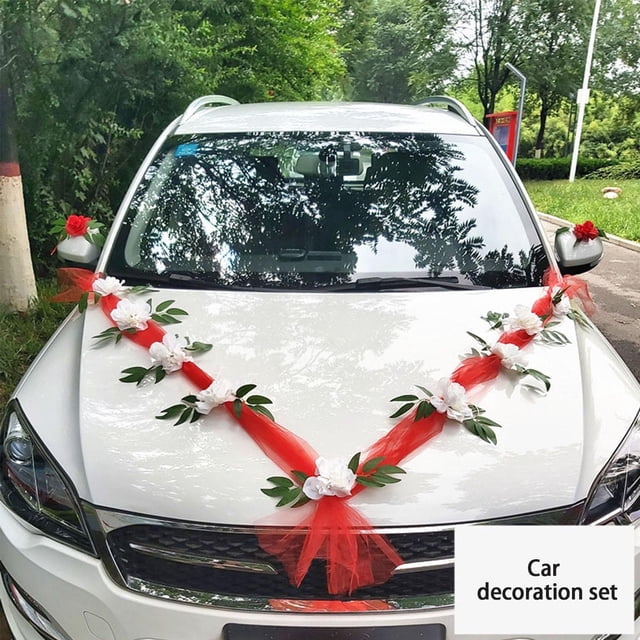 Decoración de flor del frente del coche de boda Flores artificiales Adorno Decoración Corona Cint el festival Fiesta Estilo E Yotijar decoraciones de la boda del coche