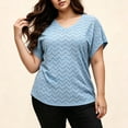 thumbnail image 4 of Staron Plus Size Tops for Women Eyelet V Neck Short Sleeve Casual Loose Blouses Summer Beach Vacation Tshirts, Light Blue 3XL, 4 of 7