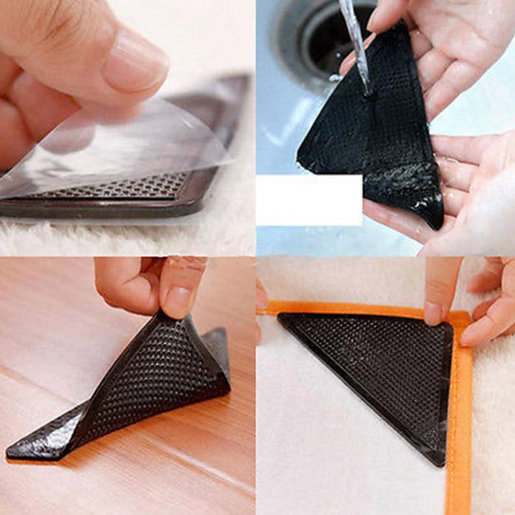 4pcs Silicone Carpet Non Slip Black Mat Tri Sticker Hot Sale Practical 