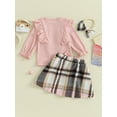 thumbnail image 4 of Bagilaanoe 3Pcs Baby Girls Fall Clothes Long Sleeve Ruffle Ribbed Tops + Plaid Skirt + Headband 6M 12M 18M 24M 3T 4T Kids Casual Skirt Set, 4 of 8