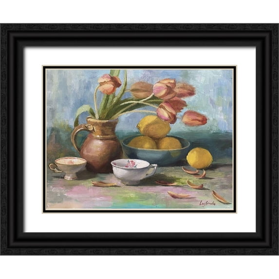 Strube, Ling 24x19 Black Ornate Wood Framed with Double Matting Museum Art Print Titled - Still Life with Tulips
