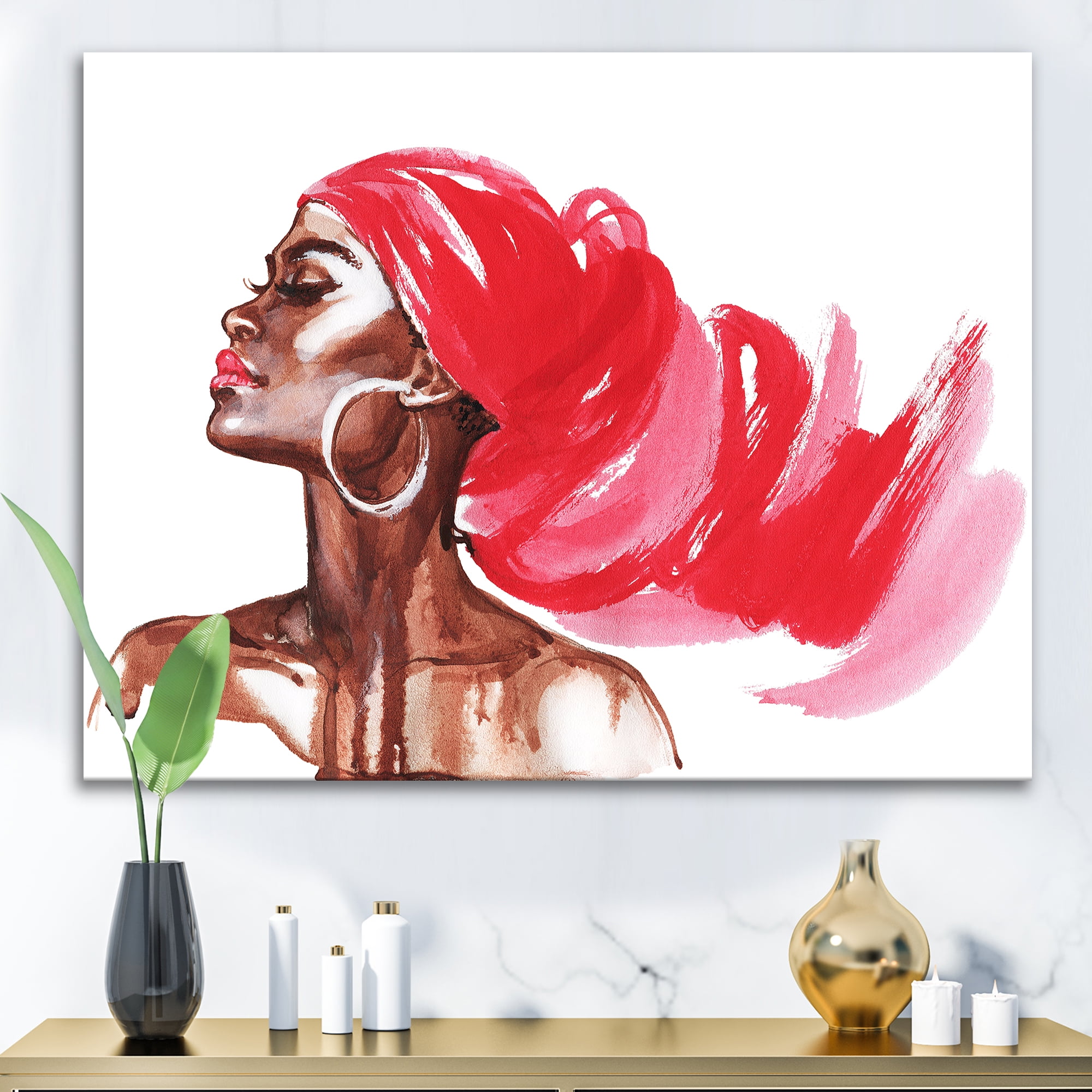 Designart ' Portrait of Afro American Woman IX ' Modern Canvas Wall Art Print