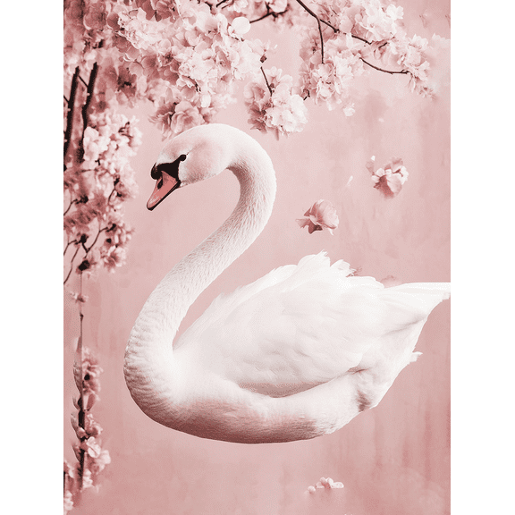 Elegant Swan and Cherry Blossom Canvas Print/Wall Art, Suitable for Living Room, Bedroom, Bathroom, Dining Room, and Office Decoration.