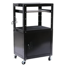 Steel Large AV Cart Extra Storage Adjustable Height Cart w Locking Cabinet