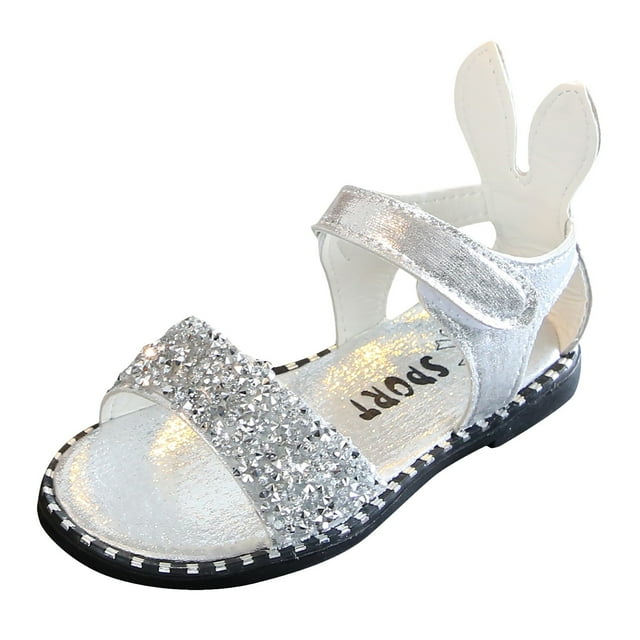 REDARER Girls Water Beach Shoes Cute Rabbit Ear Middle School Summer Open Finger Slip Sandals,Size 5-5.5 Years