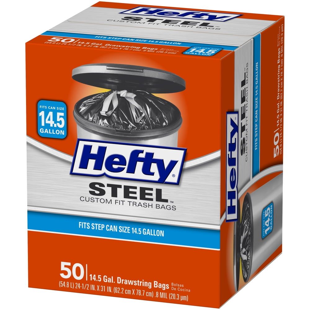 Hefty Steel Trash Bags 3.2 Gallon Drawstring Bags, Custom Fit for Steel  Step Can