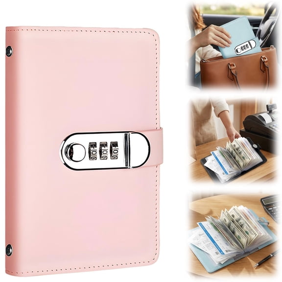 100 Envelope Savings Challenge Book with Combination Lock, Lockable Savings Notebook, Money Saving Binder with Cash Envelopes(Pink)