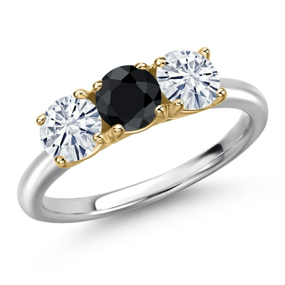 Gem Stone King 10K Two Tone Gold Black Sapphire and White Moissanite Engagement Ring for Women | 1.69 Cttw | Round 5MM | Gemstone September Birthstone | Size 8