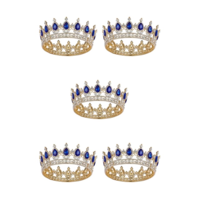 mmirethe Exquisite Craft And Delicate Pattern Rhinestone For Wedding Or Bridal Electroplated Tiaras Gold + sapphire 5Set