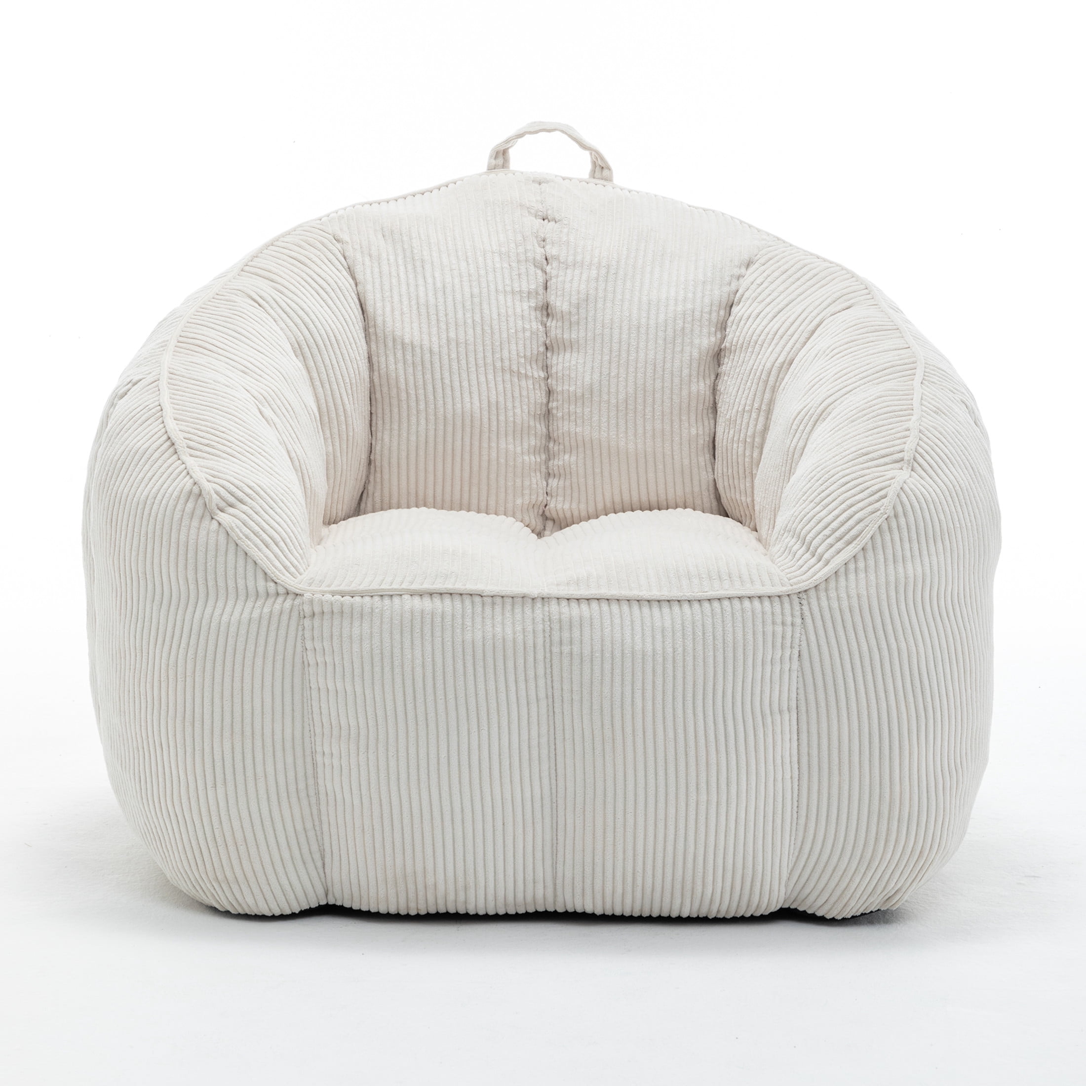 Noble House Revon Giant Corduroy Bean Bag Chair with Armrests, Cozy Memory Foam Lounge Couch for Living Room, Beige
