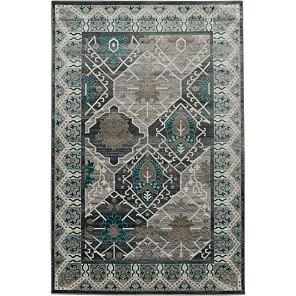 Linon Vintage Belouch Power Loomed Microfiber Polyester 5'x7'6" Rug in Gray