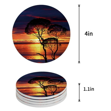 

KXMDXA Beautiful Beach Seascape Sunset Set of 4 Round Coaster for Drinks Absorbent Ceramic Stone Coasters Cup Mat with Cork Base for Home Kitchen Room Coffee Table Bar Decor