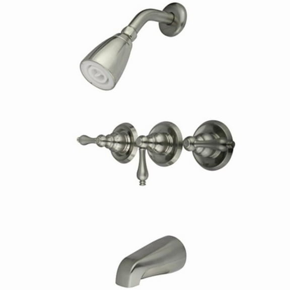Three Handles Tub-Shower Faucet - Satin Nickel Finish