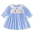 thumbnail image 1 of Zshosam Robes pour Ados Tout-Petits Petite Robe Bébé Fille Robe Imprimée Robe Smockée Manches Courtes Col Claudine Robes à Carreaux Taille 2T 3T,(Bleu 2-3 Ans), 1 of 7