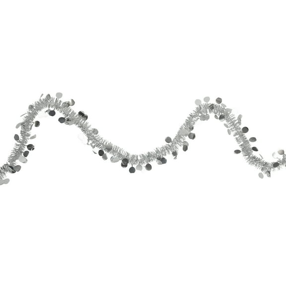 Northlight Tinsel and Polka Dot Commercial Christmas Garland - 50' x 1.5" - Silver - Unlit