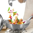 thumbnail image 2 of 1pc Stainless Steel Single Handle Wok Practical Wok Kitchen Utensil (Silver), 2 of 8
