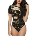 thumbnail image 2 of Picia Gold Rose Skull Womens One Piece Swimsuits Modest Tummy Control Bathing Suits Lace Up Slimming Swim Suit-Medium, 2 of 9