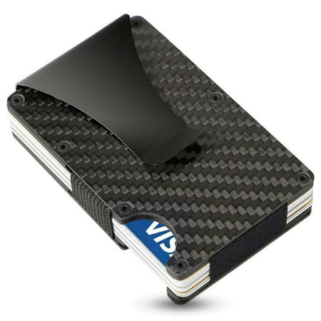 Carbon Fiber Wallet Mini Credit Card Holder, RFID Blocking Slim Wallet and Money Clip, Front Pocket Wallets for Men-