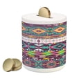 thumbnail image 1 of Tribal Piggy Bank, Traditional Pattern Geometrics and Arrows Art, Ceramic Coin Bank Money Box for Cash Saving, 3.6" X 3.2", Teal Purple Yellow, by Ambesonne, 1 of 4