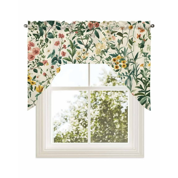 Botanical Print Kitchen Curtains Swag Valance for Windows/Bathroom/Cafe, Vintage Plants Herbs Fruit Flower Rod Pocket Drape Panel Swag Curtains Valance for Bedroom/Living Room 56"x36"