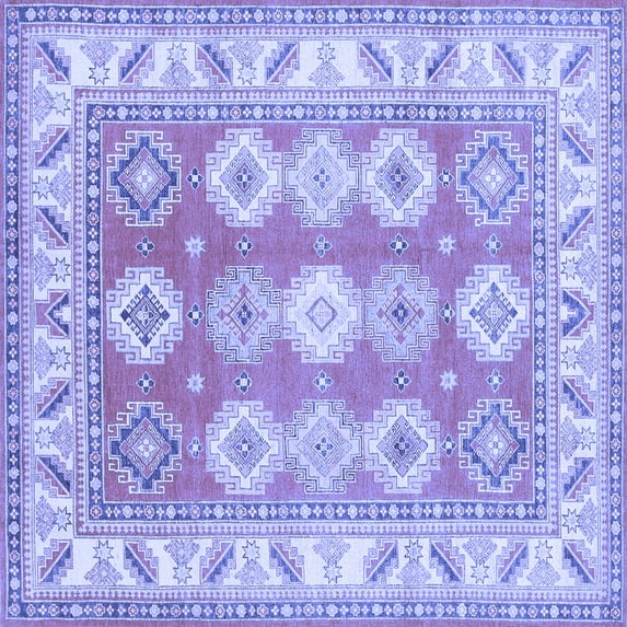Ahgly Company Indoor Square Geometric Blue Traditional Area Rugs, 3' Square