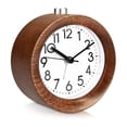 thumbnail image 1 of Reloj despertador analógico de madera, reloj retro con luz de alarma de esfera, reloj de mesa de madera vintage silencioso, 1 of 5