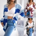 thumbnail image 2 of Suéter tipo cárdigan informal con mangas abullonadas y rayas contrastantes para otoño e invierno, estilo europeo y americano, ropa de mujer, 2 of 6