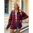 thumbnail image 5 of Womens Button Down Flannel Shirts Long Sleeve Plaid Shackets Business Casual Blouse Top Red M, 5 of 8